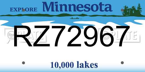 RZ72967 Minnesota License Plate