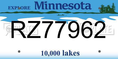 RZ77962 Minnesota License Plate