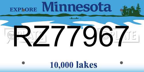 RZ77967 Minnesota License Plate