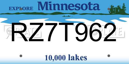 RZ7T962 Minnesota License Plate