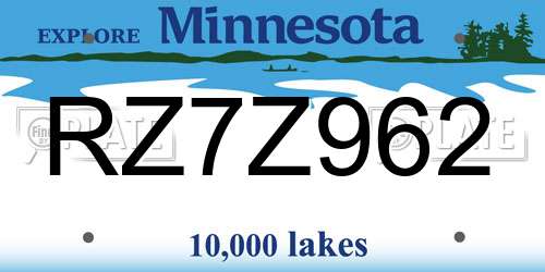 RZ7Z962 Minnesota License Plate