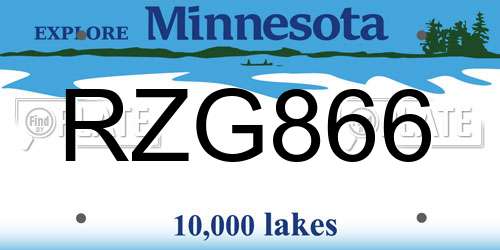 RZG866 Minnesota License Plate