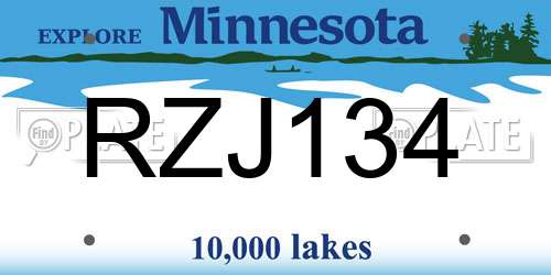 RZJ134 Minnesota License Plate