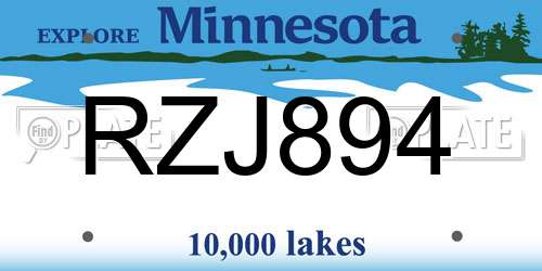 RZJ894 Minnesota License Plate