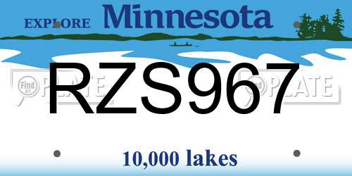 RZS967 Minnesota License Plate