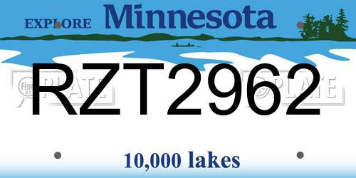 RZT2962 Minnesota License Plate