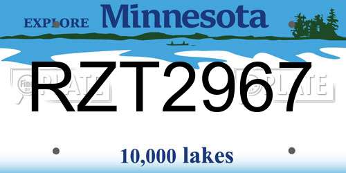 RZT2967 Minnesota License Plate