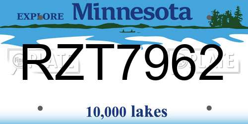 RZT7962 Minnesota License Plate