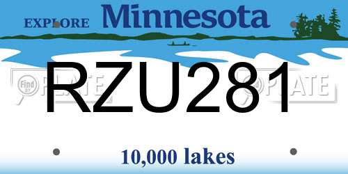 RZU281 Minnesota License Plate