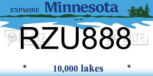 RZU888 Minnesota License Plate