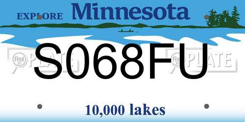 S068FU Minnesota License Plate