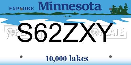 S62ZXY Minnesota License Plate
