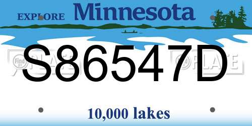 S86547D Minnesota License Plate