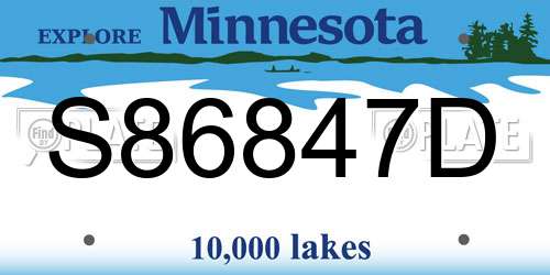 S86847D Minnesota License Plate