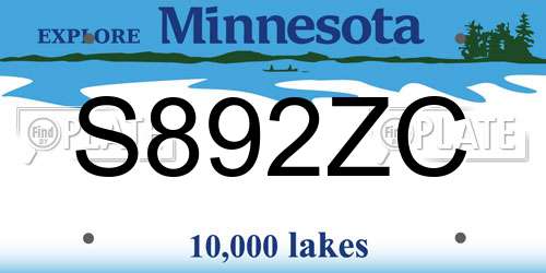 S892ZC Minnesota License Plate