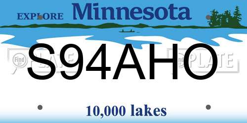 S94AHO Minnesota License Plate