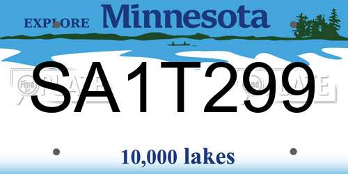 SA1T299 Minnesota License Plate
