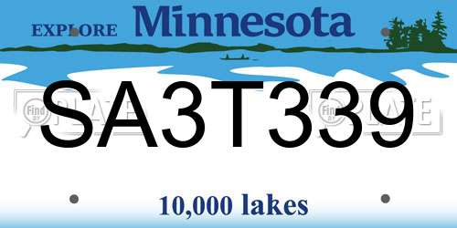 SA3T339 Minnesota License Plate