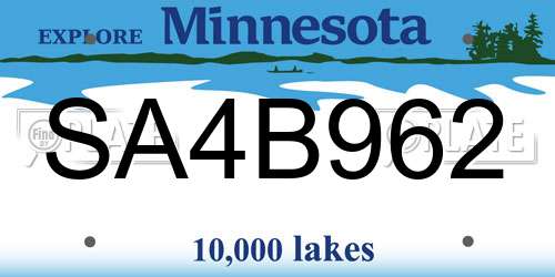 SA4B962 Minnesota License Plate