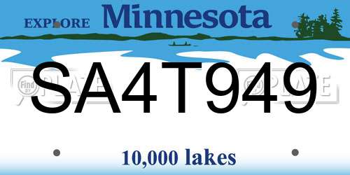 SA4T949 Minnesota License Plate