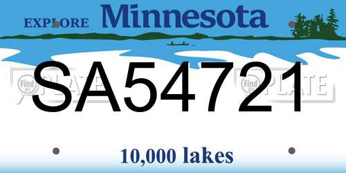 SA54721 Minnesota License Plate