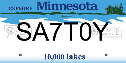 SA7T0Y Minnesota License Plate