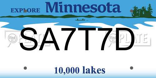 SA7T7D Minnesota License Plate