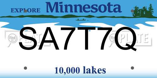 SA7T7Q Minnesota License Plate