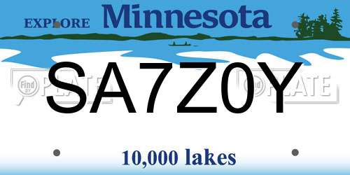 SA7Z0Y Minnesota License Plate