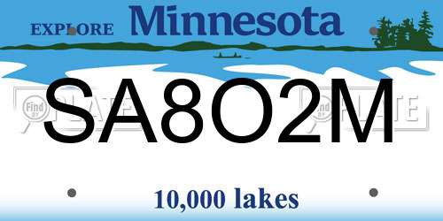 SA8O2M Minnesota License Plate