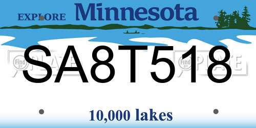 SA8T518 Minnesota License Plate