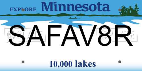 SAFAV8R Minnesota License Plate