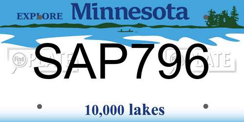 SAP796 Minnesota License Plate