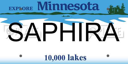 SAPHIRA Minnesota License Plate