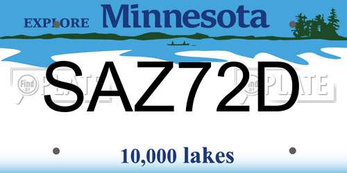 SAZ72D Minnesota License Plate