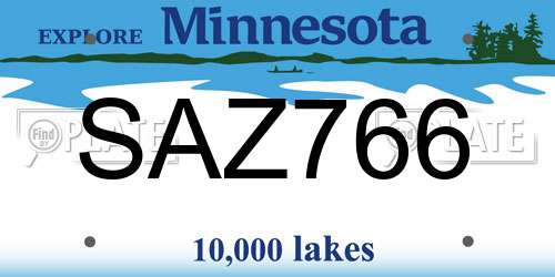 SAZ766 Minnesota License Plate