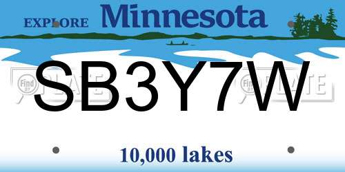 SB3Y7W Minnesota License Plate