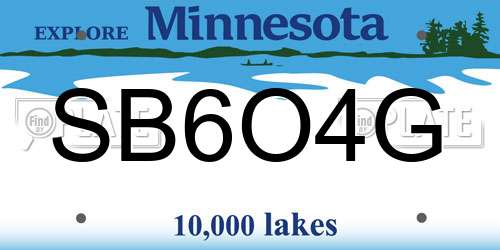 SB6O4G Minnesota License Plate