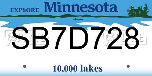 SB7D728 Minnesota License Plate