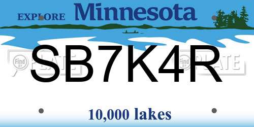 SB7K4R Minnesota License Plate