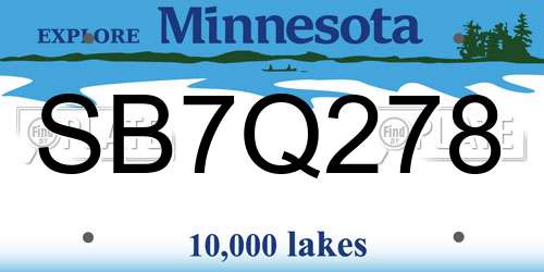 SB7Q278 Minnesota License Plate