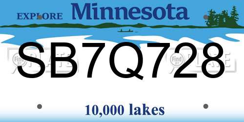 SB7Q728 Minnesota License Plate