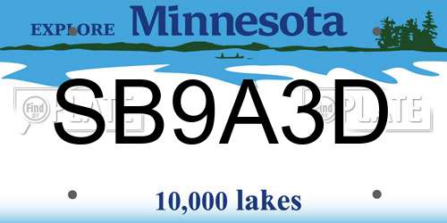 SB9A3D Minnesota License Plate