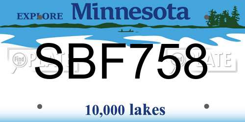 SBF758 Minnesota License Plate