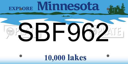 SBF962 Minnesota License Plate