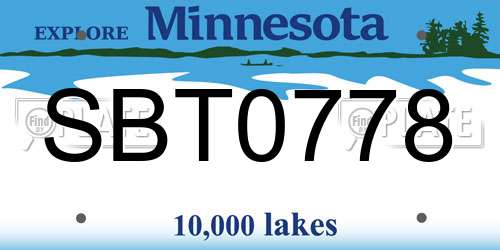 SBT0778 Minnesota License Plate
