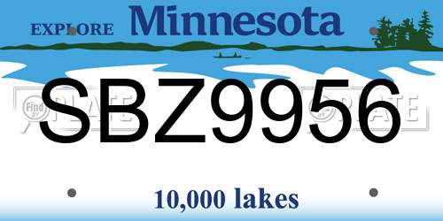 SBZ9956 Minnesota License Plate