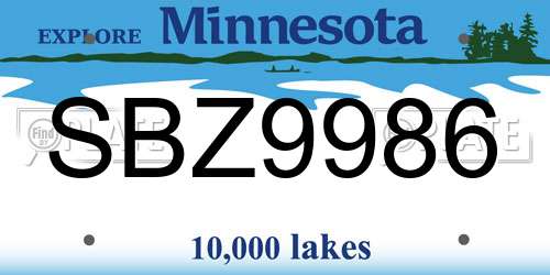 SBZ9986 Minnesota License Plate