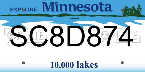 SC8D874 Minnesota License Plate