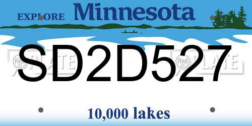 SD2D527 Minnesota License Plate
